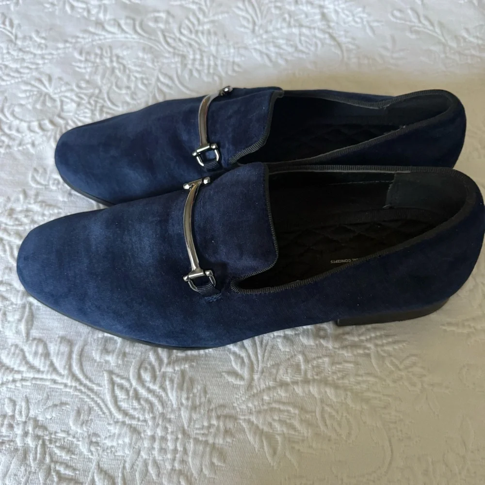 INC International Concepts Navy Loafers with Silver Accent size 8.5
